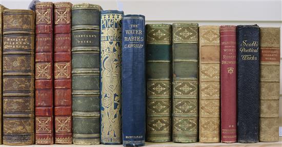 A collection of mainly leather-bound works of literature,